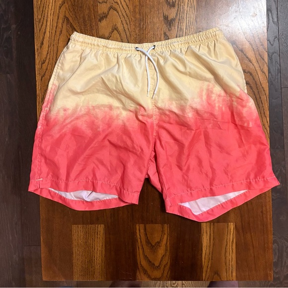 Stylish Coral and Cream Swim Trunks - Picture 1 of 3